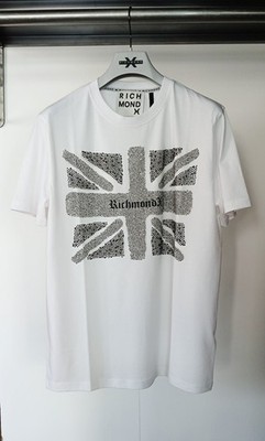 Strass T-Shirt Englische Flagge RICHMOND X Herren UMP26330TS CKL Weiß