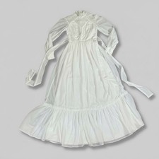 VTG Sz S White Lace High Neck Wedding Dress Long Sleeve Ruffle Hem 1960  s 22822