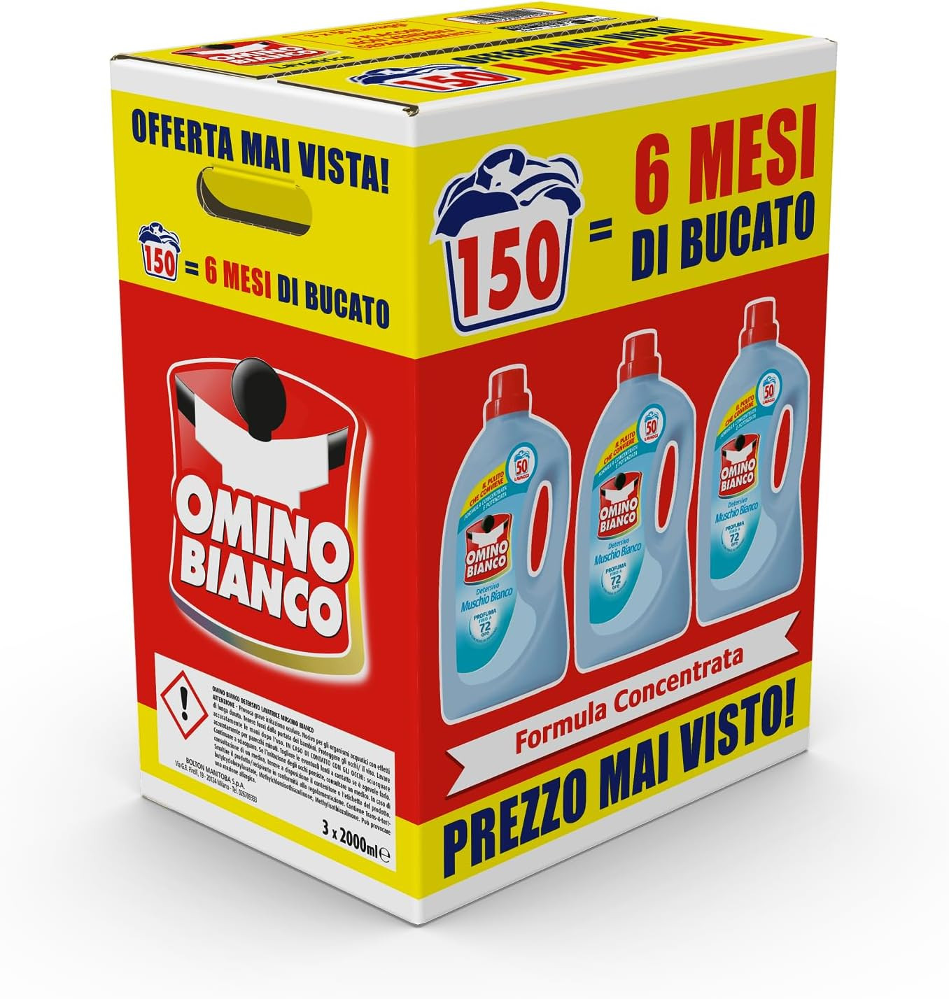 Detersivo Lavatrice Liquido, 150 Lavaggi, Rispetta Colori E Tessuti, Fresco Prof