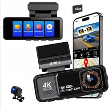 4K Dual Dash Cam Front  Rear with WiFi, GPS, Night Vision, 128GB Storage