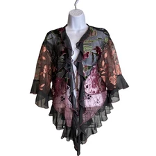 Vintage Spencer Alexis Velvet Burnout Kimono Jacket Sz M Ruffled Boho Luxe Flowy