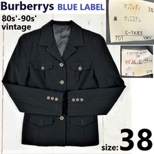 90s Vintage Burberry Blue Label Wool Short Coat Tailored Jacket Black 38
