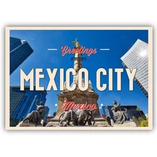 Greetings From Mexico City  Vintage Art Postcard Shaped Vinyl Sticker