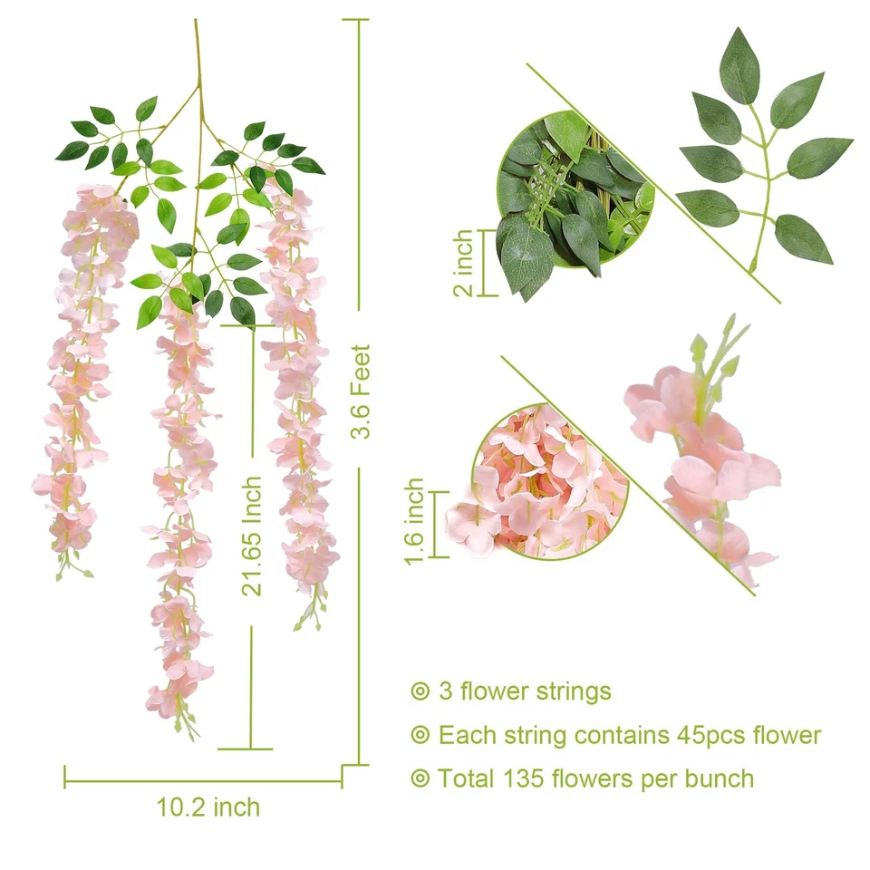 24 Pack(Total 43.2 Feet) Artificial Fake Wisteria Vine Rattan Hanging Garland... - Image 2 of 4