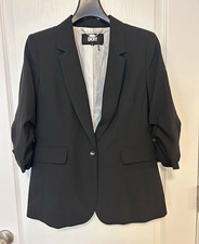 DKNY Women's Black One-Button Notch Lapel Lined Blazer Jacket Size 8