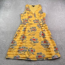 Banana Republic Dress Womens 6 Yellow Floral Stripe Fit and Flare Sheer V Neck