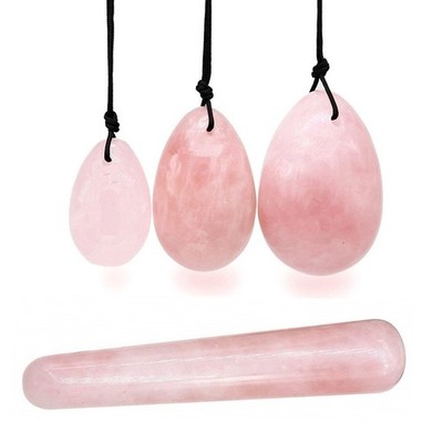 4Pcs Set Jade Yoni Eggs Stick3 Pcs Drilled Natural Rose Quartz Crystal Jade