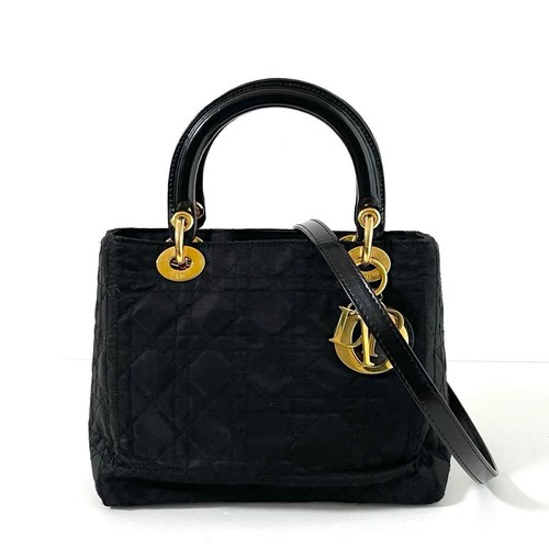 Christian Dior Lady Dior 2way Handbag Cannage Nylon Black
