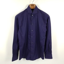 Eton Shirt Mens Size 39 15.5 M Purple Red Plaid Slim Cotton Shirt
