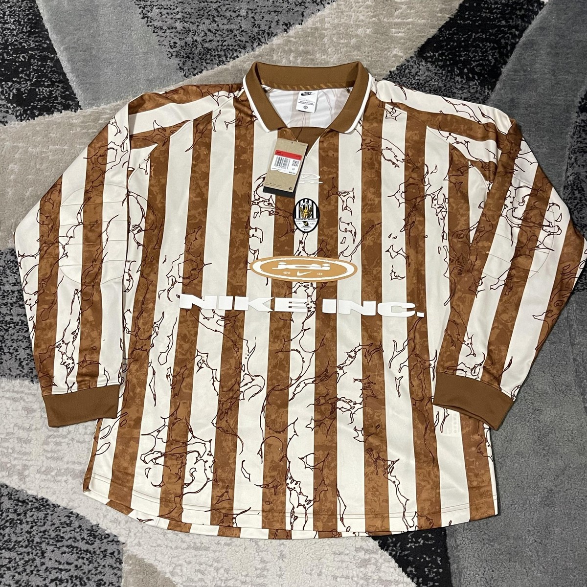 NIKE F.C. サイン入り シャツ Nike INC Air Victory Soccer Jersey Men Large Brown Stripe Shirt