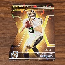 2025 Panini Silhouette Drew Brees #2 Super Bowl 44 Die-Cut Cracked Ice /25 Saint
