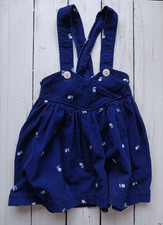 Vintage Navy Blue Embroidered Pink Roses Overall Corduroy Jumper Dress 18 month