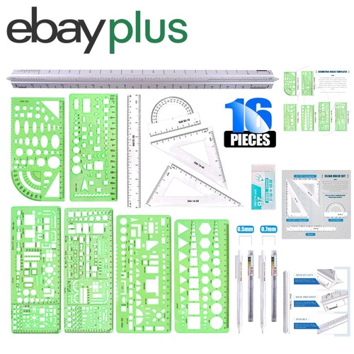 16-Piece Geometric Ruler Set with Templates & Drawing Tools for ...