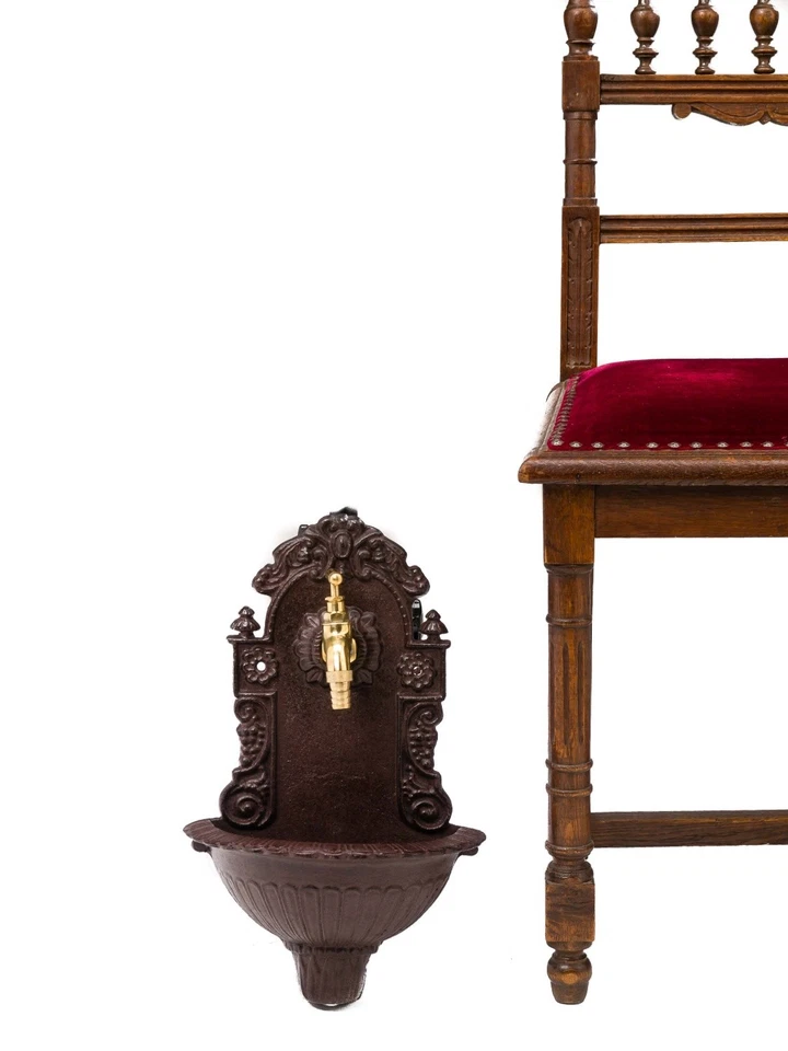 MINI Waschbecken 40cm Wandbrunnen Wein Gusseisen antik Stil Brunnen braun - Bild 2 von 4