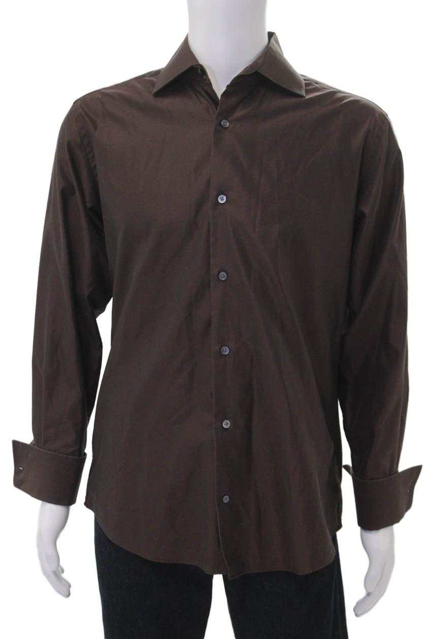 Banana Republic Mens Cotton Collared Long Sleeve Button Down Shirt Brown Size MFree Shipping in US $100+ Orders | $6.95 Orders Below