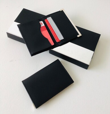 2X Credit Card ID Business Card Holder Leather And Metal Wallet Black/Silver NIB