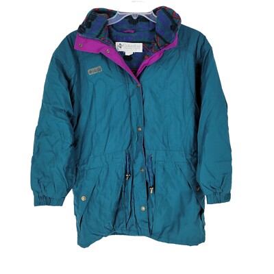 Vintage Columbia Blue Nylon Zip Snap Up Hooded Jacket Medium gorpcore