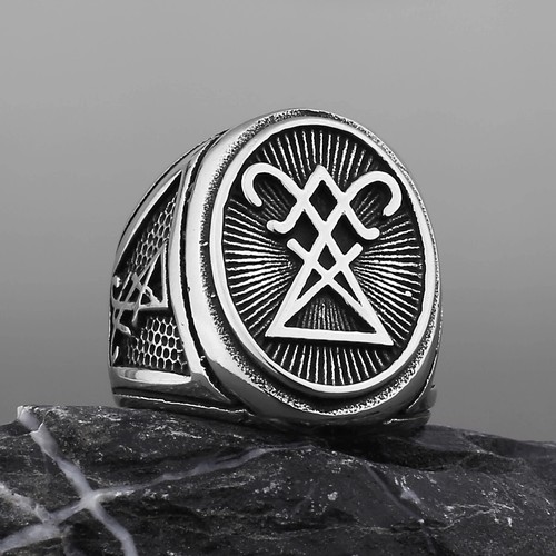Anello Sigillo di Lucifero Satana Sigillo Gotico Acciaio Inox Sigillo Anello Dito Biker - Foto 4 di 24