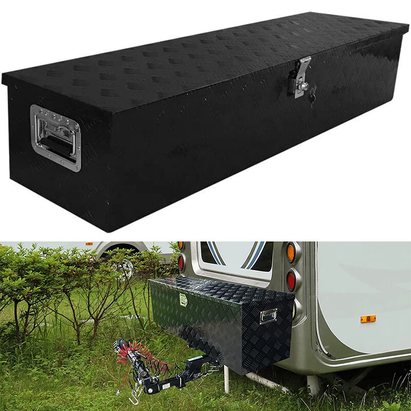 48X15X15 BLACK ALUMINUM PICKUP TRUCK TRUNK BED TOOL BOX TRAILER  STORAGE+LOCK