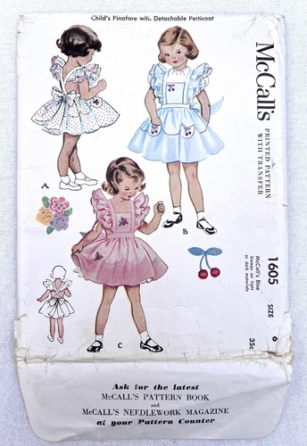 McCall 1605 Vintage Pattern Pinafore Petticoat Dress Frock Girls 6 Playsuit FF - Picture 3 of 16
