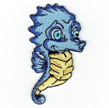 Seahorse - Blue/Yellow - Childrens Iron on Applique Embroidered Patch 796034-A