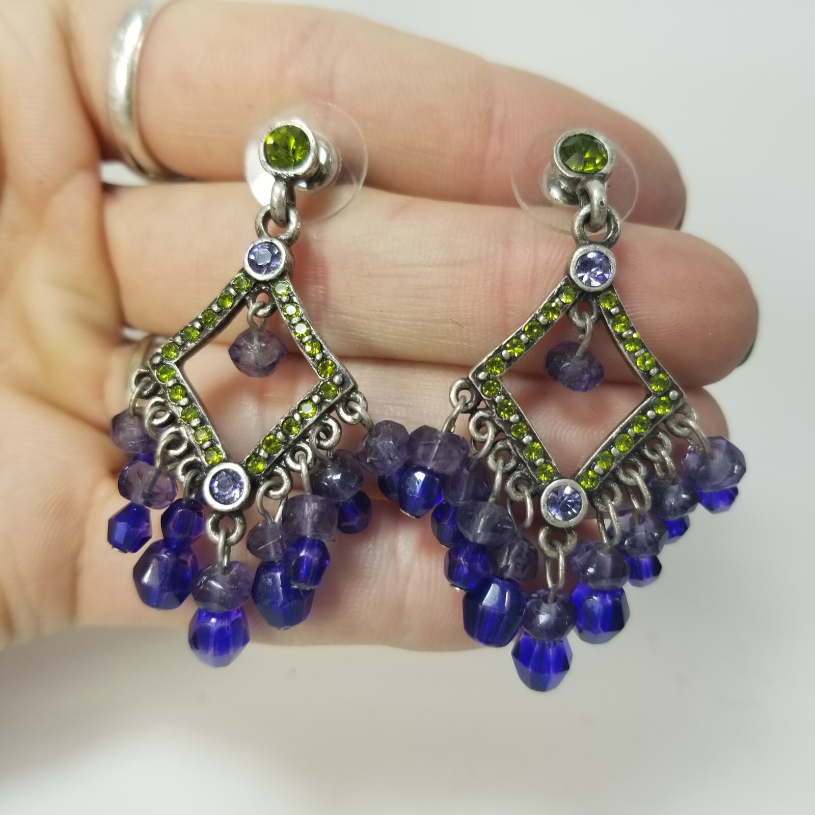 Blue Glass rhinestone drop dangle Boho Large Pier… - image 2
