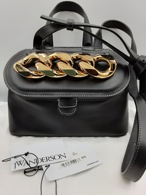 JW Anderson small chain lid bag black leather gold chain $1090