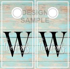 Beach Wood Family Letter Cornhole Wrap Bag Toss Skin Decal Sticker