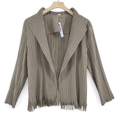 Chico's Travelers Fringe Cardigan Jacket Size 3 , 16/18 Sonora Sand Quiet Luxury