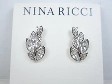 Nina Ricci Rhodium Plated Pierced Earrings with Swarosvki Crystals 2966