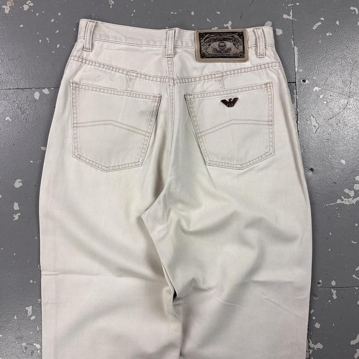 Vintage 90s Armani Jeans Baggy Cream Trousers Waist 28