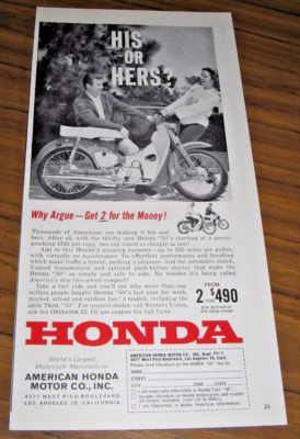 #ad 1962 Print Ad Honda 50 Motorcycles up to 225 Miles Per Gallon $14.81