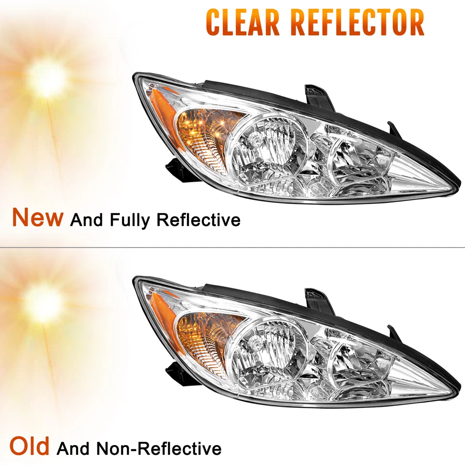 For 2002 2003 2004 Toyota Camry Chrome Amber Left+Right pair Headlights Assembly - Image 4 of 4