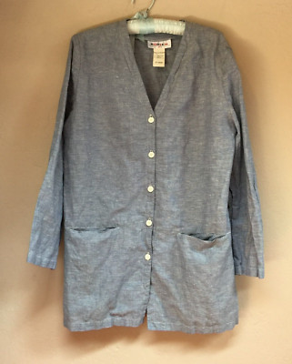 Rodier Women's Gray Cotton Flax V-Neck Cardigan Sweater Size 38 Pockets France