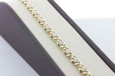 14K Yellow Gold 1.0 ct Round Cut Diamond XO Link Hugs  Kisses Bracelet - 7.25"
