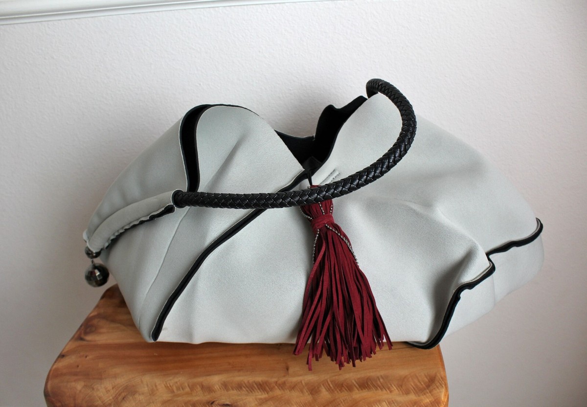 NEW [made in KOREA] Large Tote Bag Light Gray w/ Black Trims