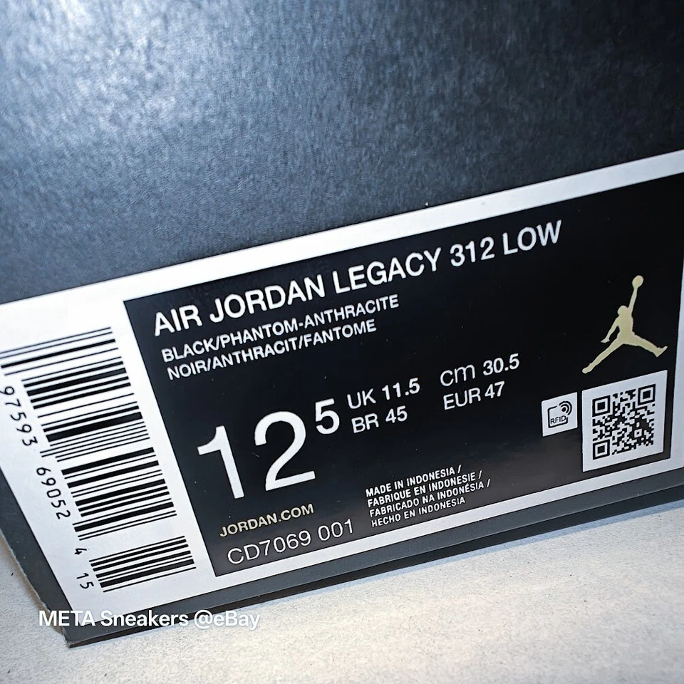 Air Jordan EE. UU. 12,5 Para hombres Negro/Blanco Nike Retro 23 Legacy 312 Bajo CD7069 001 NUEVO EN CAJA Foto 2 de 4