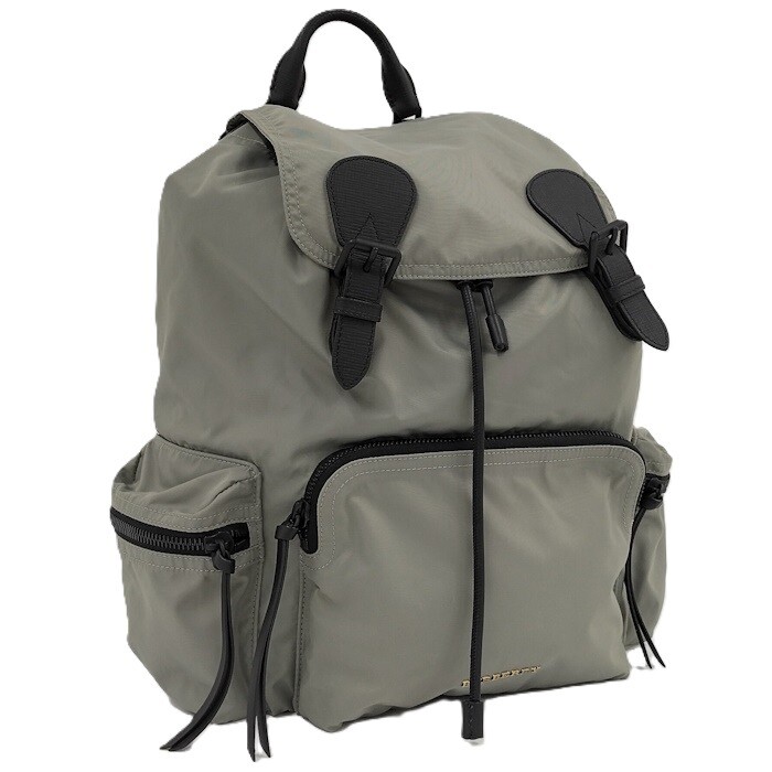 BURBERRY Rucksack Backpack Logo Nylon Khaki Grey