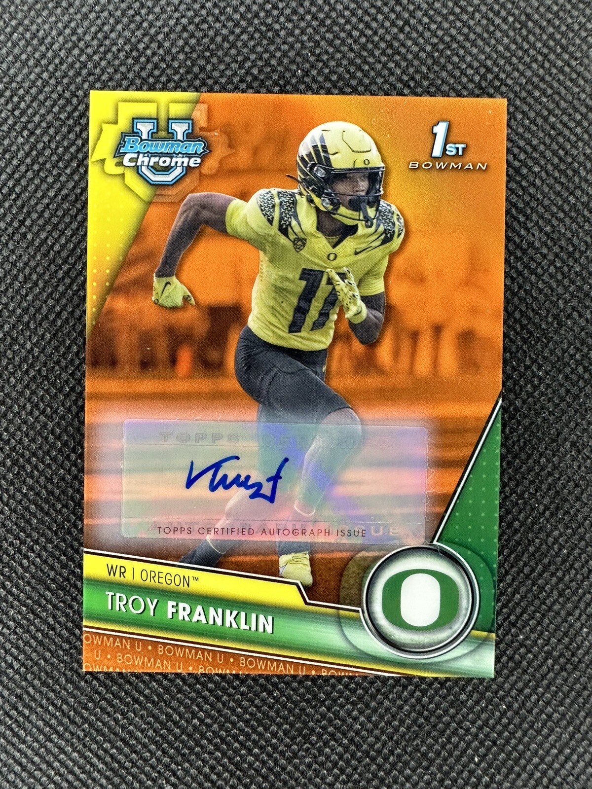 2023 Bowman Chrome University Troy Franklin 1st Chrome Auto Orange Refractor /25