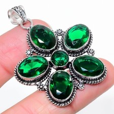 Chrome Diopside Gemstone Handmade 925 Sterling Silver Jewelry Pendant Sz 2.1"