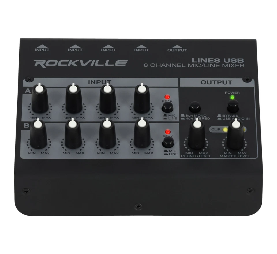 Rockville LINE8 USB 8 Channel Mic/Line Mixer w/ USB Computer Recording Interface - Image 2 of 4