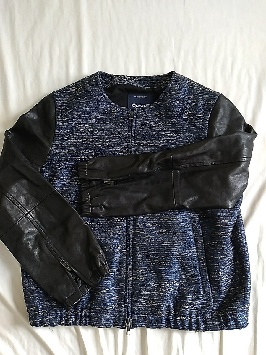Madewell Shimmer Weave Bomber Jacket Leather Sleeves Two Way Zip
