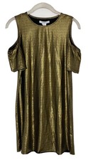 Nasty Gal Glamorous Gold Bronze Cold Shoulder Stretch Mini Dress Size S NWT