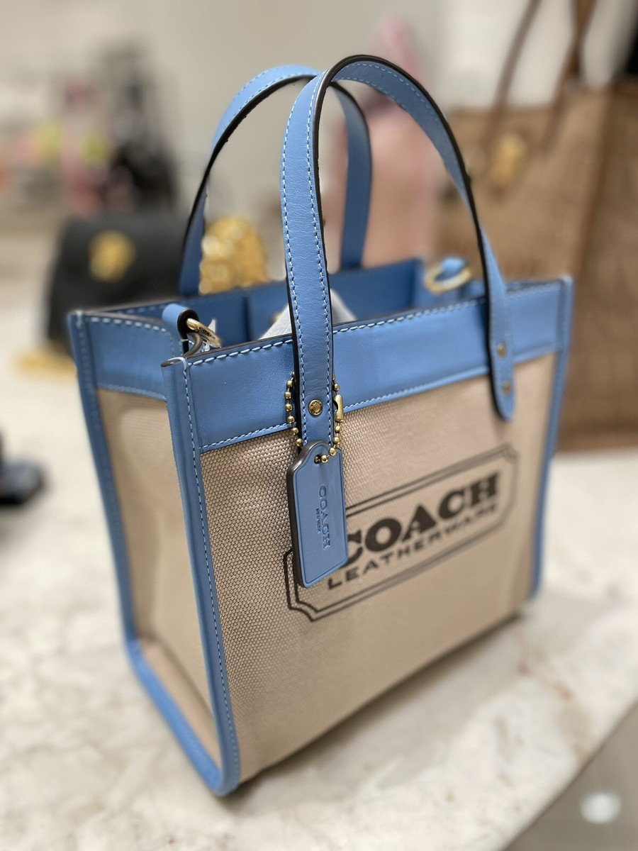 Coach Pool Leather Natural Canvas Field Tote 22 Bag CH740 for sale