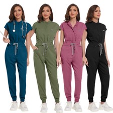 NiaaHinn Scrubs Jumpsuit Short Sleeve Jogger Coverall Medical Scrub Workware