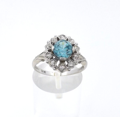 14k Gold Natural Blue Zircon Diamond Snowflake Ring December Birthstone New