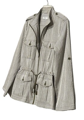 Trina Turk Size L Gray White Long Tab Sleeve Draw String Waist Utility ...