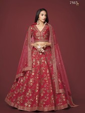Designer Slub Silk Red Color Lehenga Choli With Dupatta For Indian Function Wear