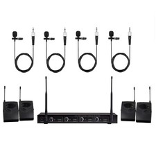 UHF Pro 4 Channel Wireless Microphone System 4 Bodypack 4 Lavalier Microphone