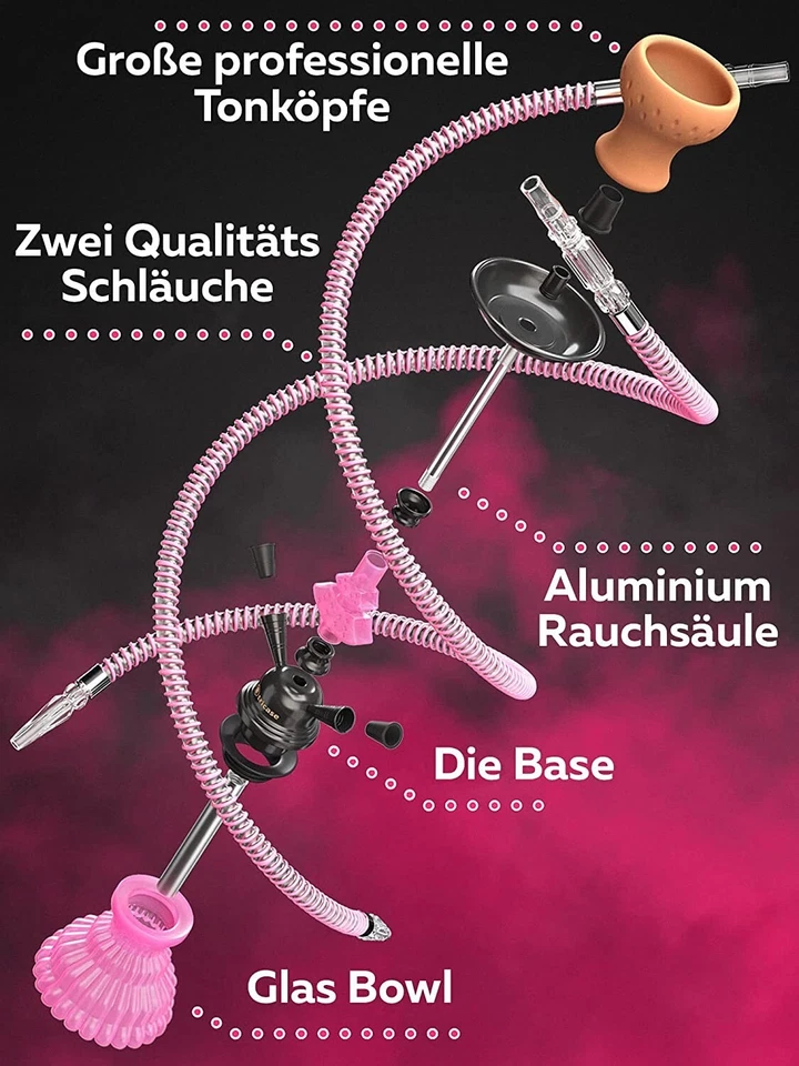Shisha Set Reise Wasserpfeife  mit 2 Schläuche mini 30 cm Pink  M. ROSENFELD - Bild 3 von 4
